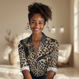 Afro Leopard Skin Pattern Women Casual Shirt Version 01 LT9