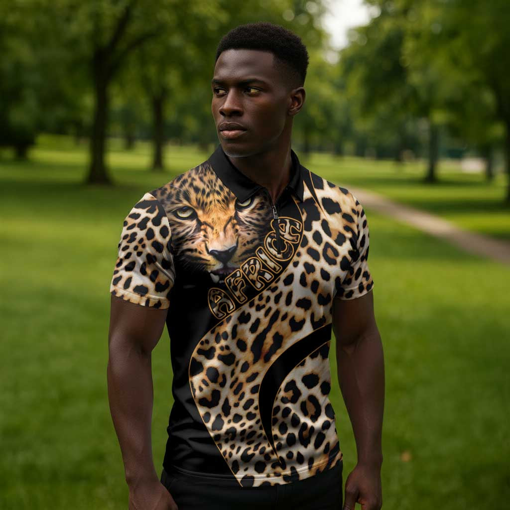 Africa Leopard Skin Pattern Zipper Polo Shirt Version 01