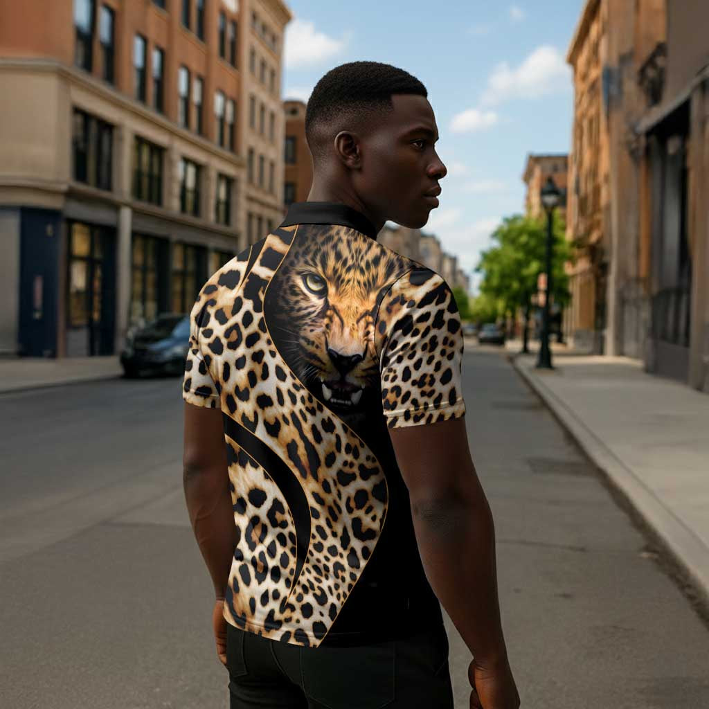 Africa Leopard Skin Pattern Zipper Polo Shirt Version 01