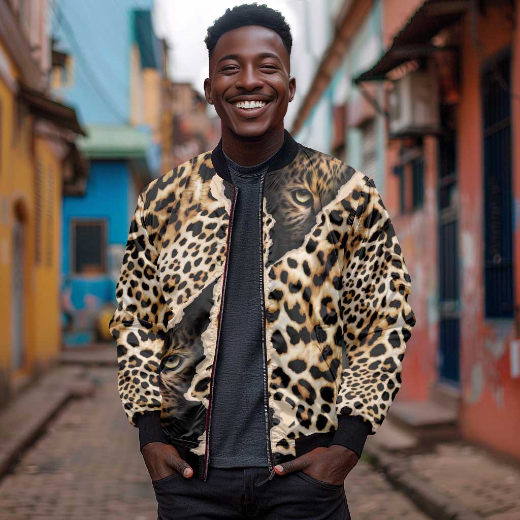 Afro Leopard Skin Pattern Bomber Jacket Version 02