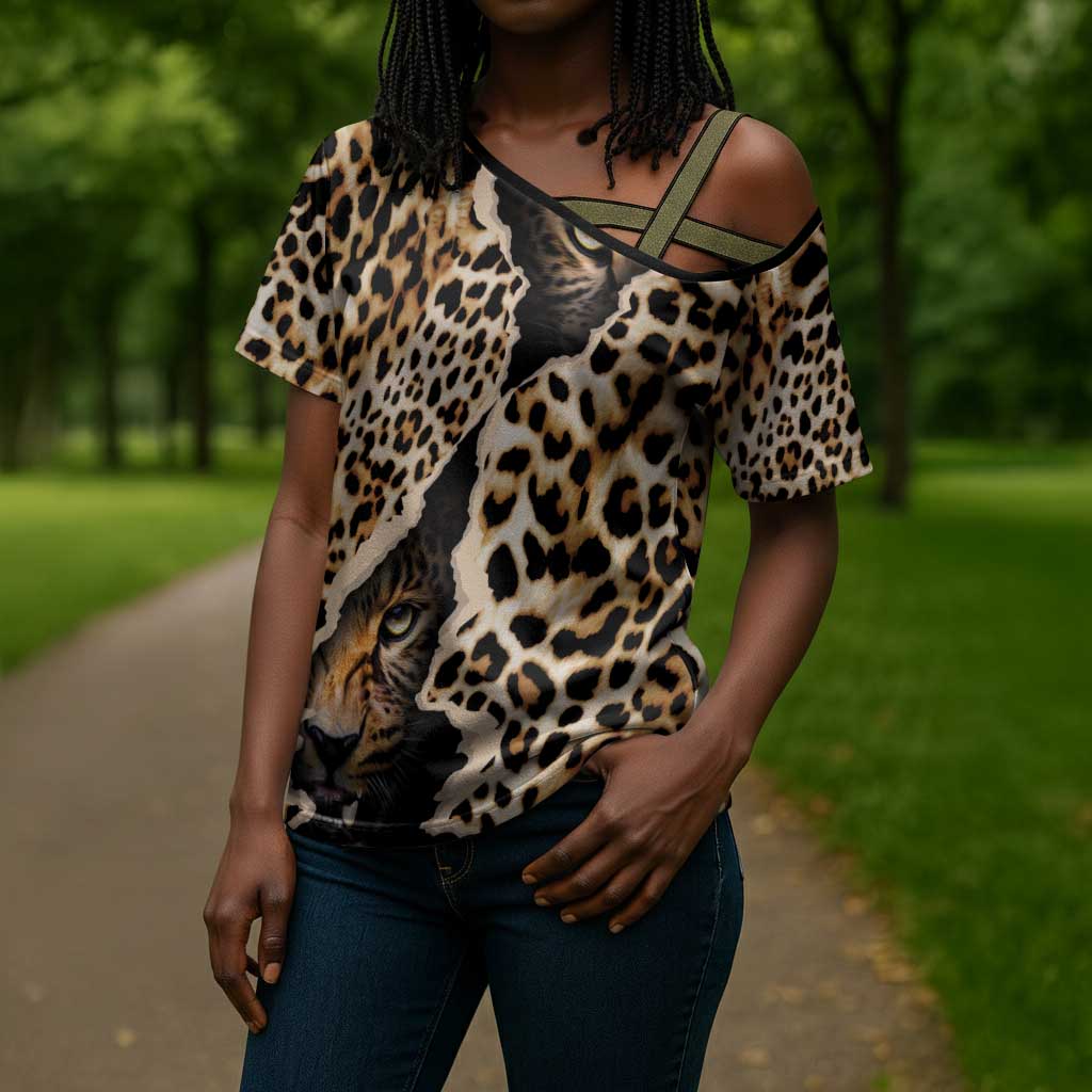 Africa Leopard Skin Pattern Cross Shoulder Shirt Version 02