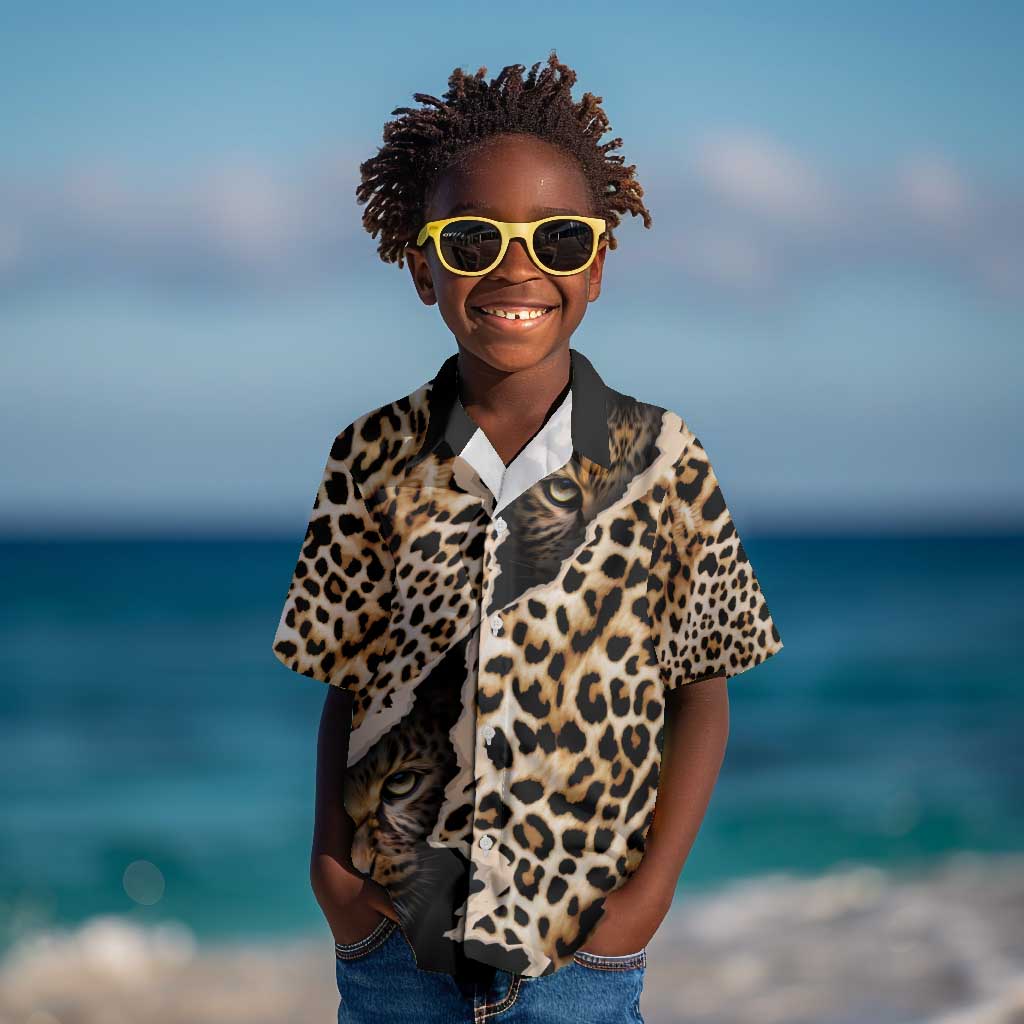 Afro Leopard Skin Pattern Kid Hawaiian Shirt Version 02