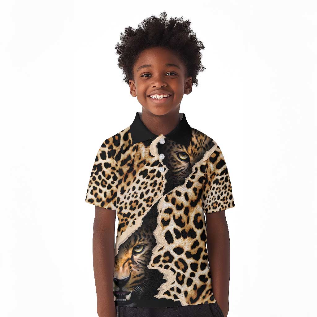 Afro Leopard Skin Pattern Kid Polo Shirt Version 02