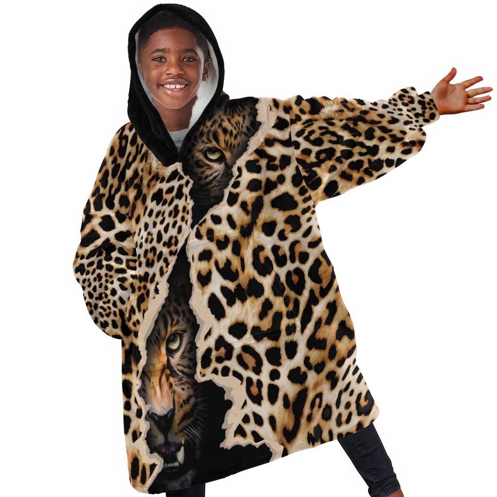 Afro Leopard Skin Pattern KId Wearable Blanket Hoodie Version 02