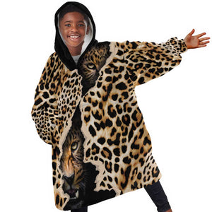 Afro Leopard Skin Pattern KId Wearable Blanket Hoodie Version 02
