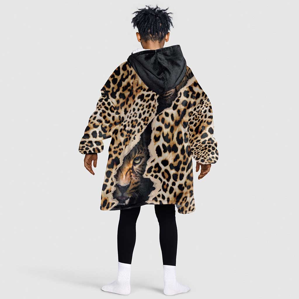 Afro Leopard Skin Pattern KId Wearable Blanket Hoodie Version 02