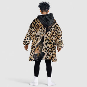 Afro Leopard Skin Pattern KId Wearable Blanket Hoodie Version 02