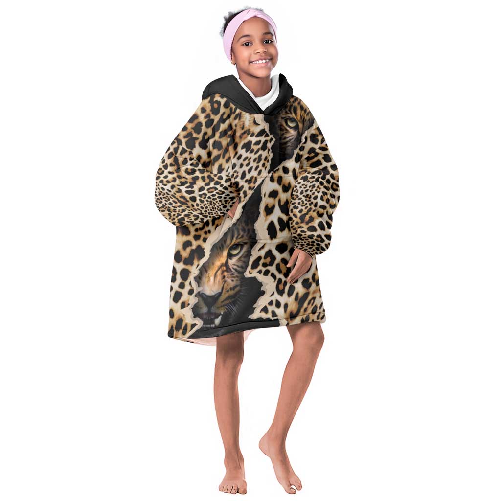 Afro Leopard Skin Pattern KId Wearable Blanket Hoodie Version 02