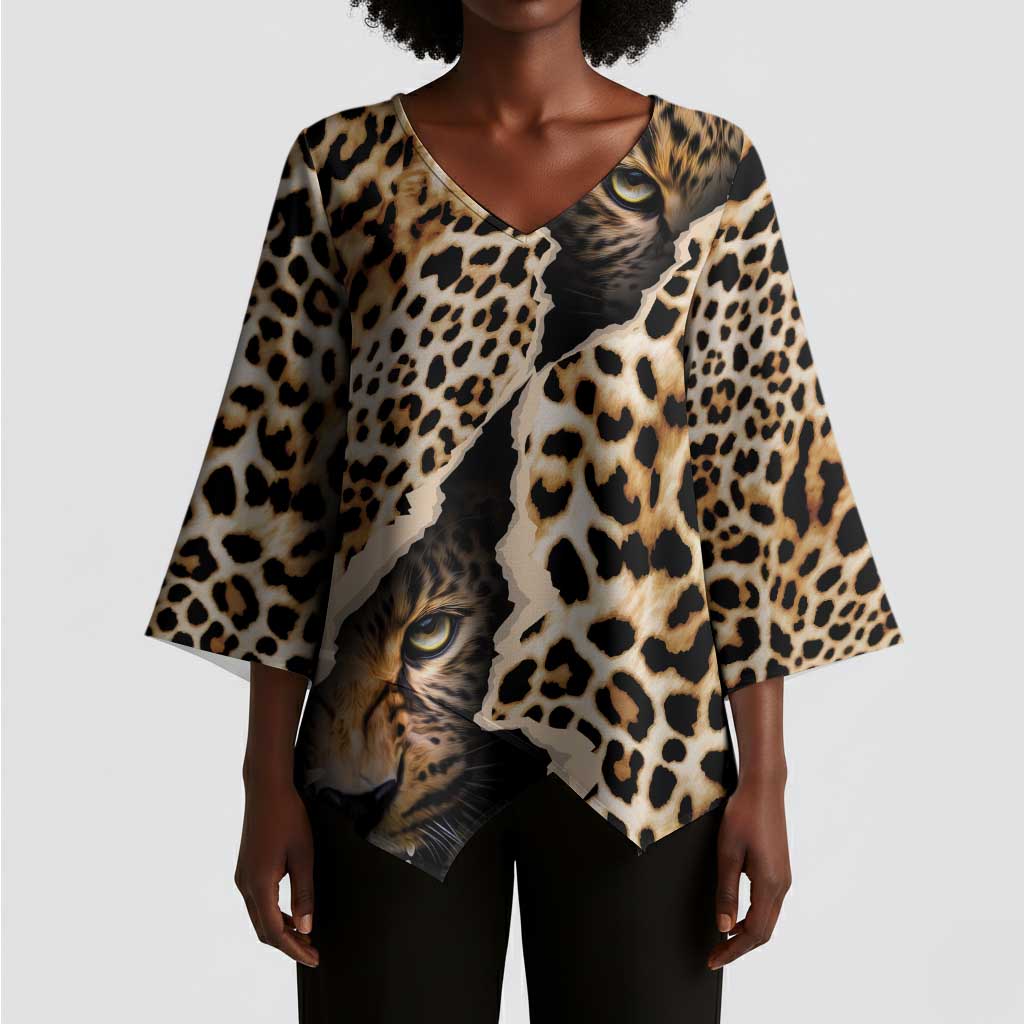 Africa Leopard Skin Pattern Kimono Sleeve Blouse Version 02