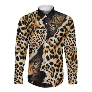 Afro Leopard Skin Pattern Long Sleeve Button Shirt Version 02