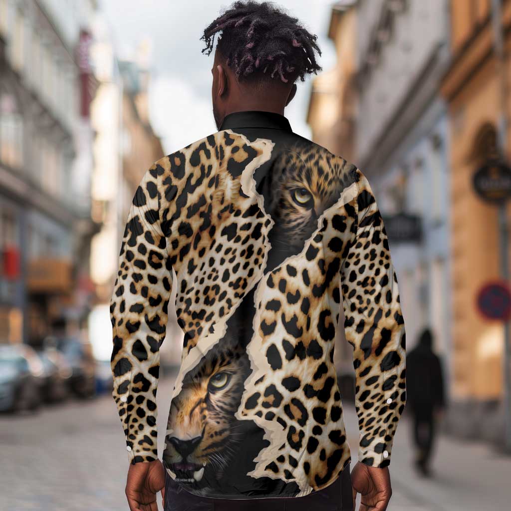 Afro Leopard Skin Pattern Long Sleeve Button Shirt Version 02