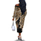 Afro Leopard Skin Pattern Off The Shoulder Long Sleeve Dress Version 02