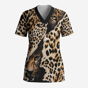 Africa Leopard Skin Pattern Scrub Top Version 02