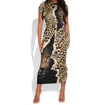 Afro Leopard Skin Pattern Short Sleeve Bodycon Dress Version 02 LT9
