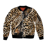 Afro Leopard Skin Pattern Sleeve Zip Bomber Jacket Version 02