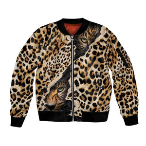 Afro Leopard Skin Pattern Sleeve Zip Bomber Jacket Version 02