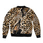 Afro Leopard Skin Pattern Sleeve Zip Bomber Jacket Version 02