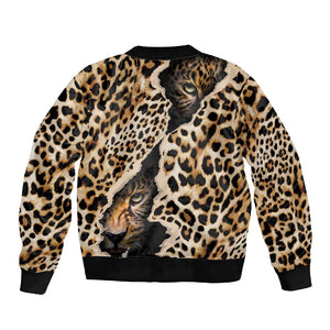 Afro Leopard Skin Pattern Sleeve Zip Bomber Jacket Version 02