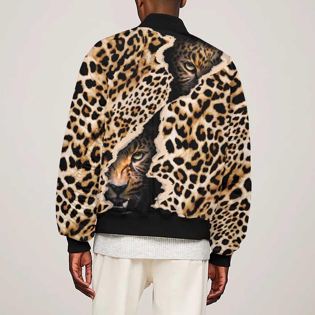 Afro Leopard Skin Pattern Sleeve Zip Bomber Jacket Version 02