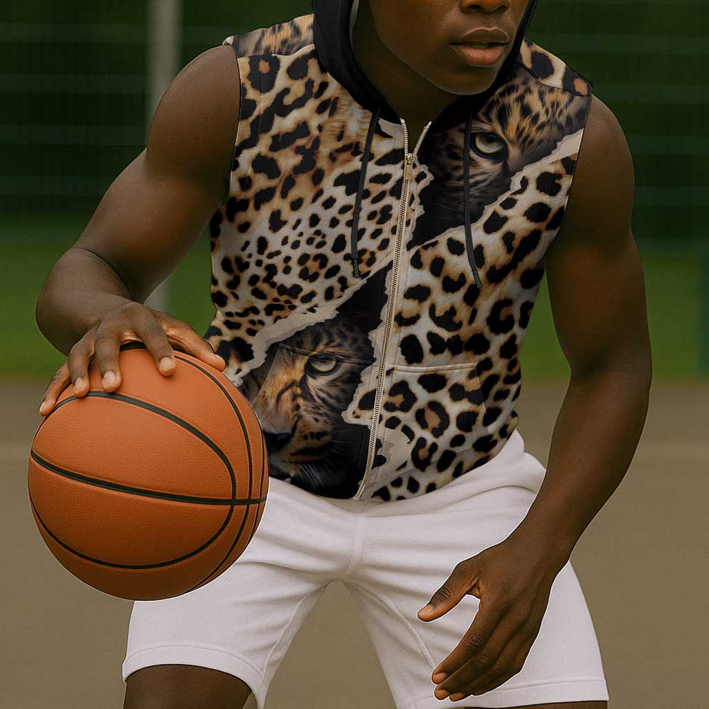 Afro Leopard Skin Pattern Sleeveless Zip Hoodie Version 02 - African Pride