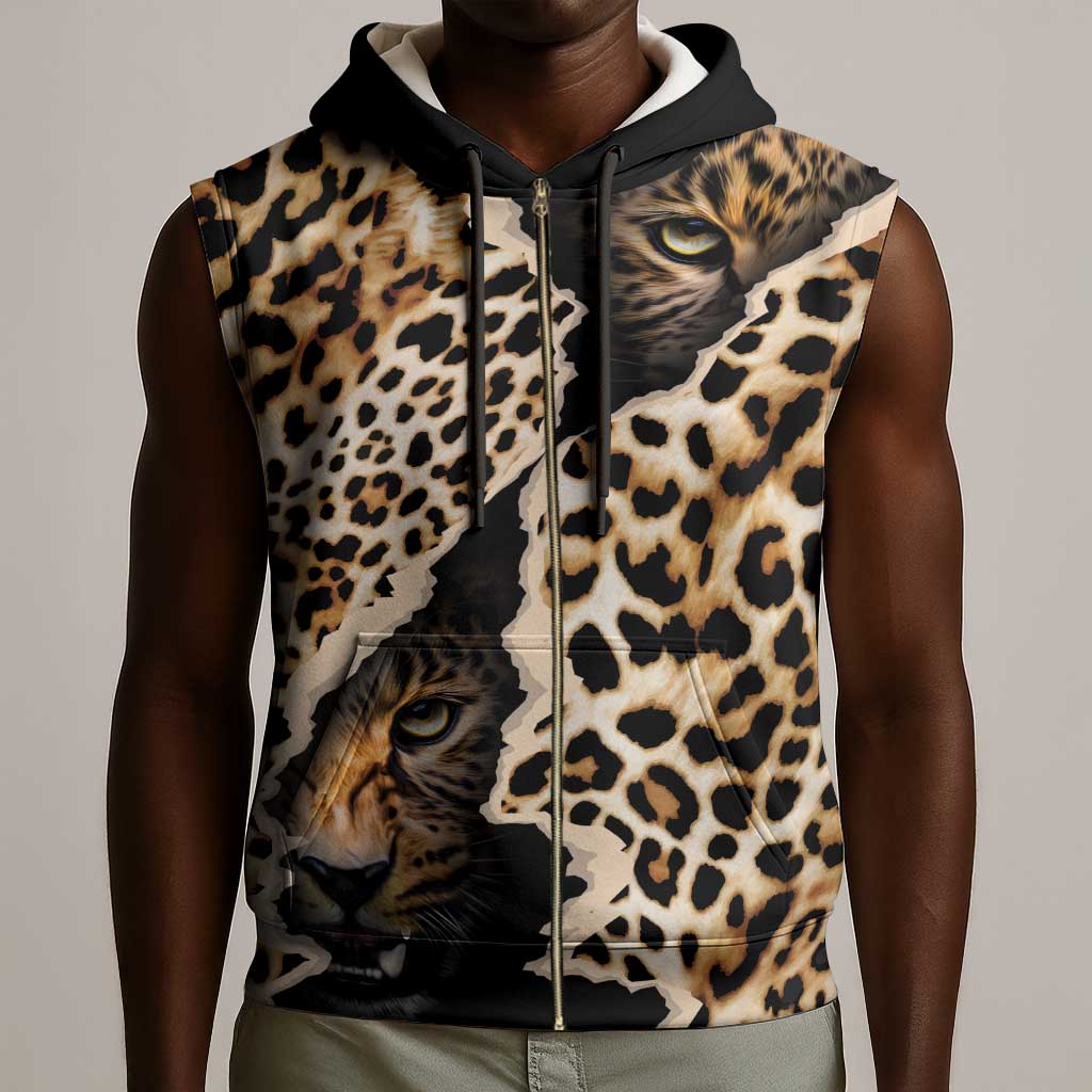 Afro Leopard Skin Pattern Sleeveless Zip Hoodie Version 02 - African Pride