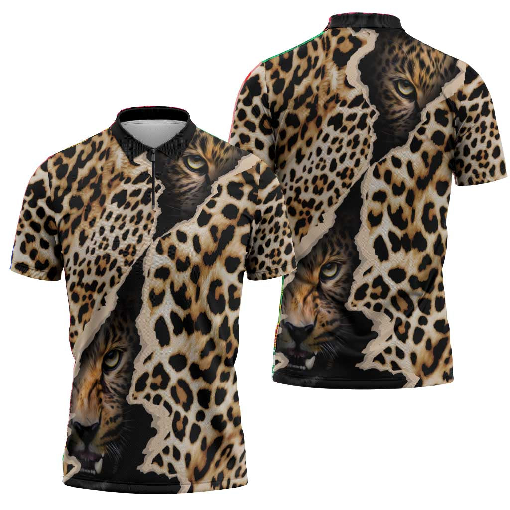 Africa Leopard Skin Pattern Zipper Polo Shirt Version 02