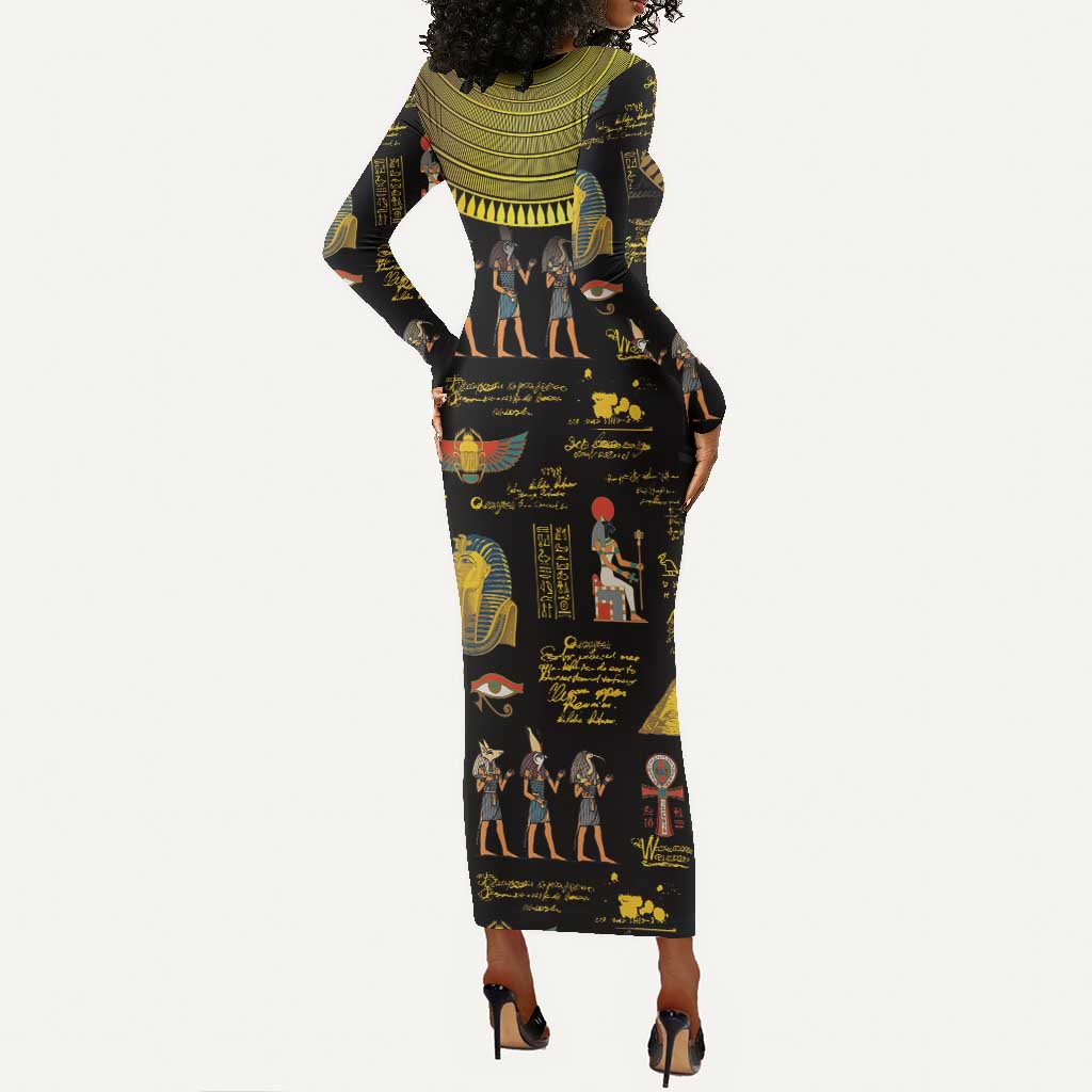 Ancient Egypt and Hieroglyphs Long Sleeve Bodycon Dress LT9
