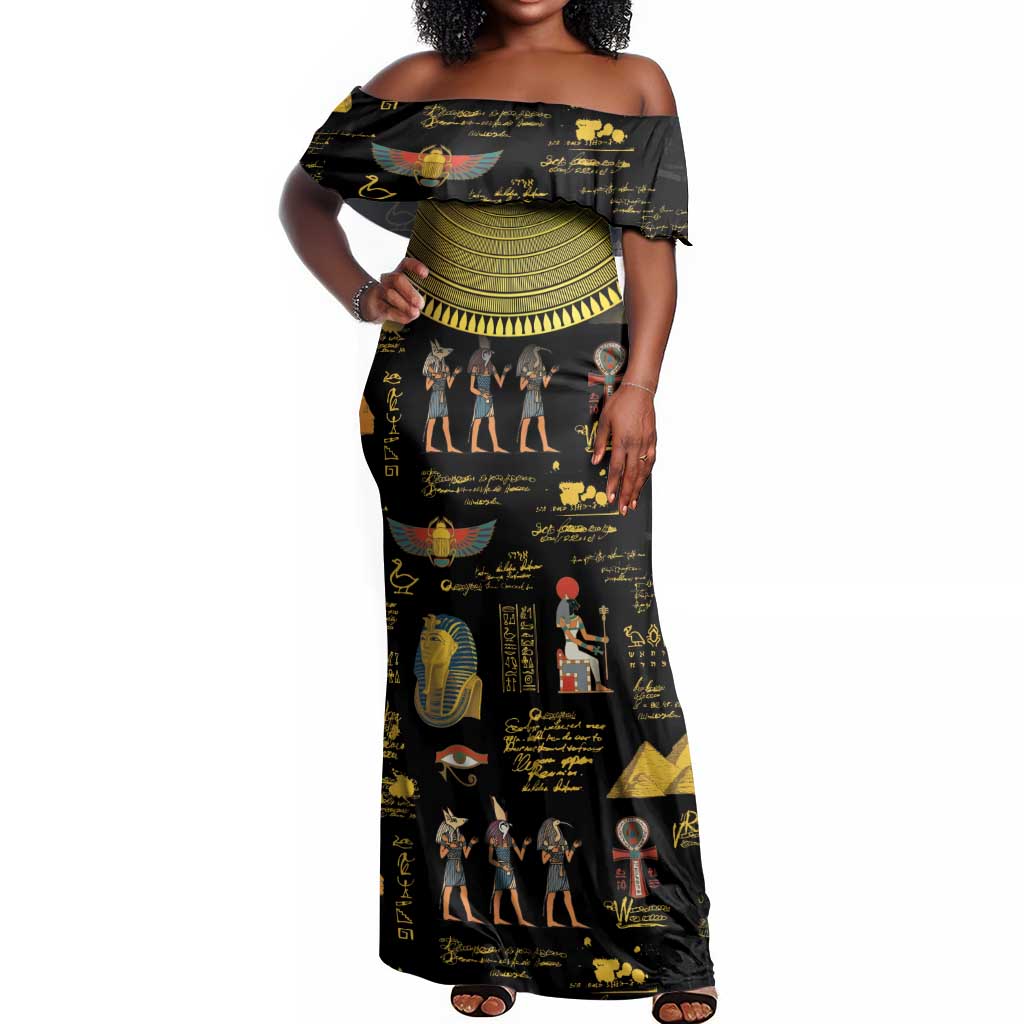 Ancient Egypt and Hieroglyphs Off Shoulder Maxi Dress