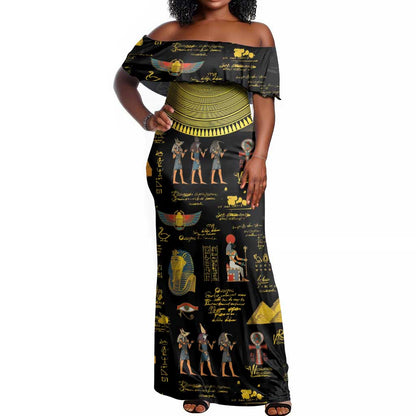 Ancient Egypt and Hieroglyphs Off Shoulder Maxi Dress