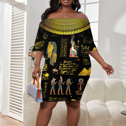 Ancient Egypt and Hieroglyphs Off Shoulder Short Dress