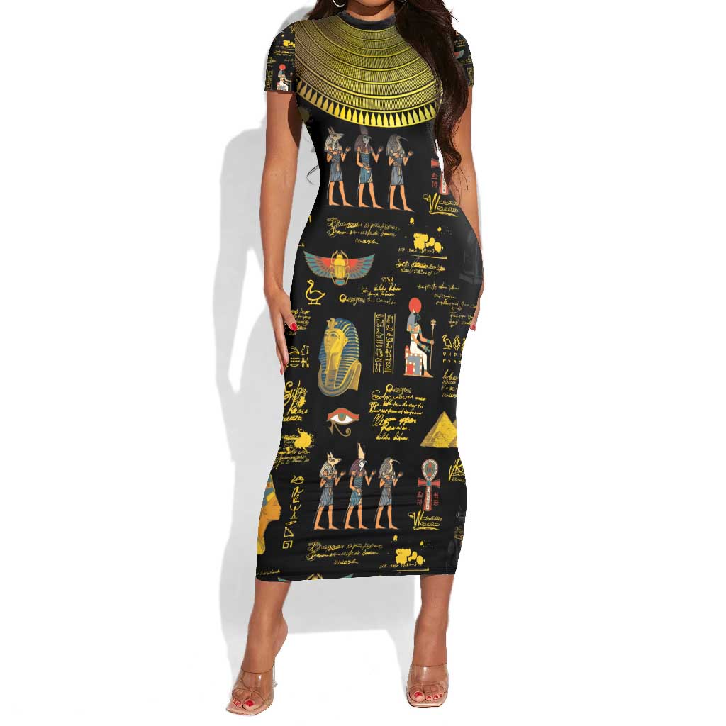 Ancient Egypt and Hieroglyphs Short Sleeve Bodycon Dress LT9