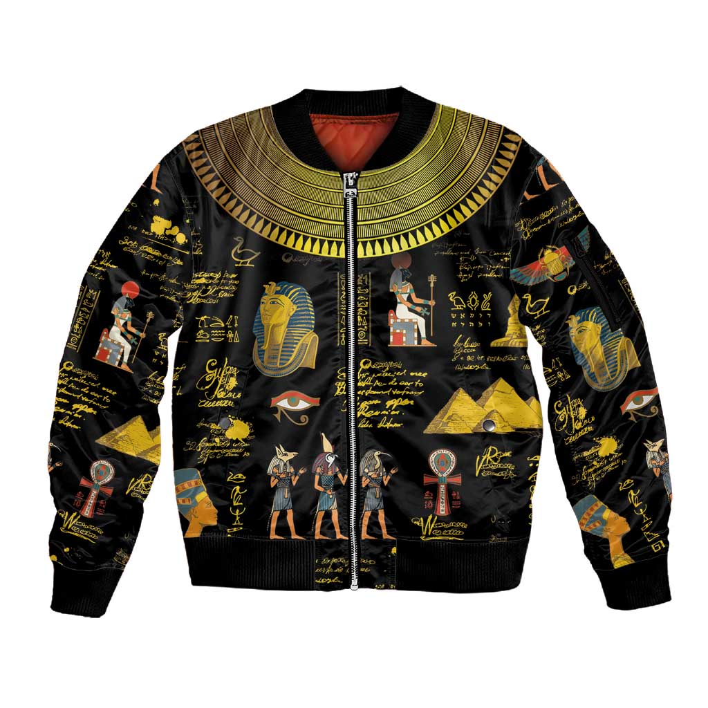 Ancient Egypt and Hieroglyphs Sleeve Zip Bomber Jacket