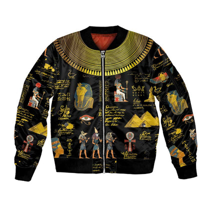 Ancient Egypt and Hieroglyphs Sleeve Zip Bomber Jacket