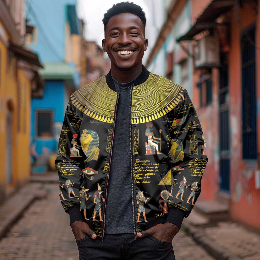 Ancient Egypt and Hieroglyphs Sleeve Zip Bomber Jacket