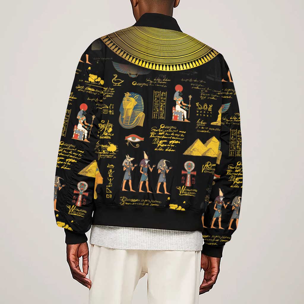 Ancient Egypt and Hieroglyphs Sleeve Zip Bomber Jacket
