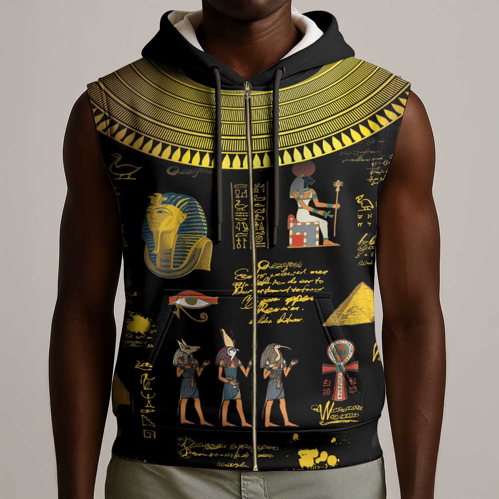 Ancient Egypt and Hieroglyphs Sleeveless Zip Hoodie - African Pride