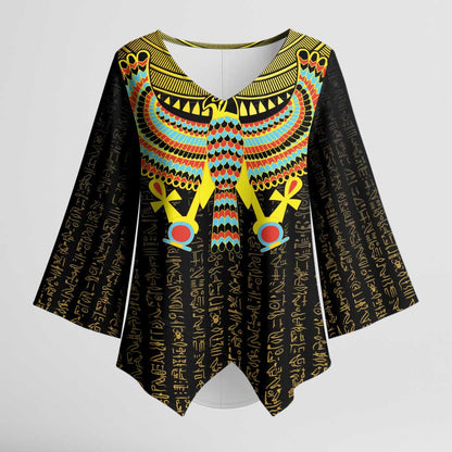 Ancient Egyptian Kimono Sleeve Blouse Symbol of Horus The Falcon God