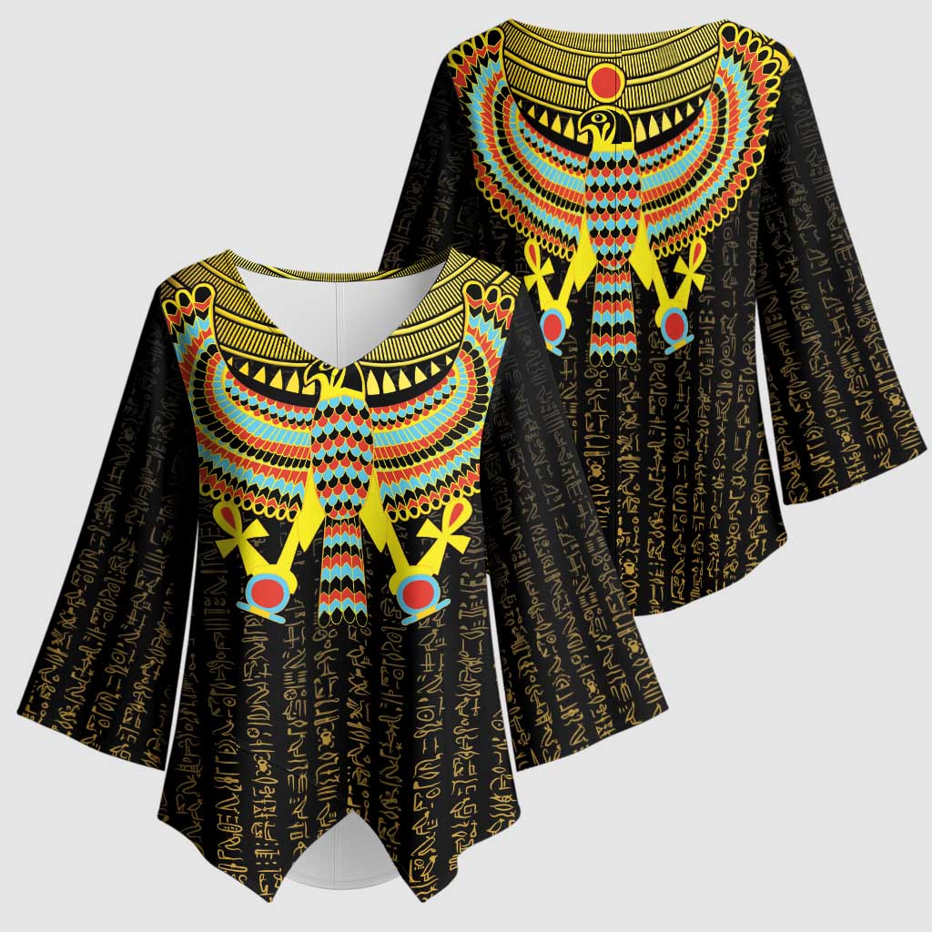 Ancient Egyptian Kimono Sleeve Blouse Symbol of Horus The Falcon God