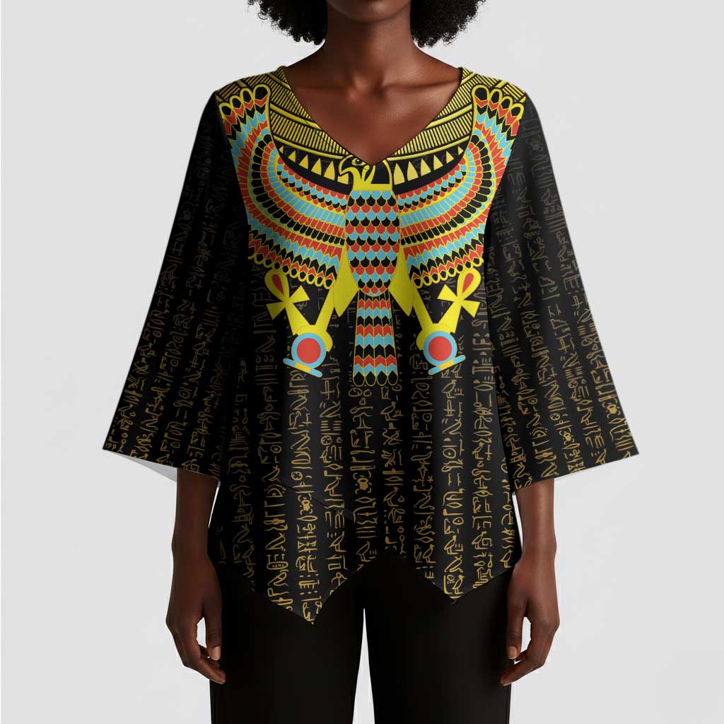 Ancient Egyptian Kimono Sleeve Blouse Symbol of Horus The Falcon God