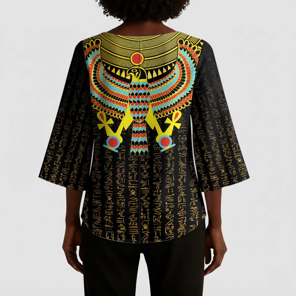 Ancient Egyptian Kimono Sleeve Blouse Symbol of Horus The Falcon God