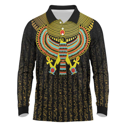 Ancient Egyptian Long Sleeve Polo Shirt Symbol of Horus The Falcon God