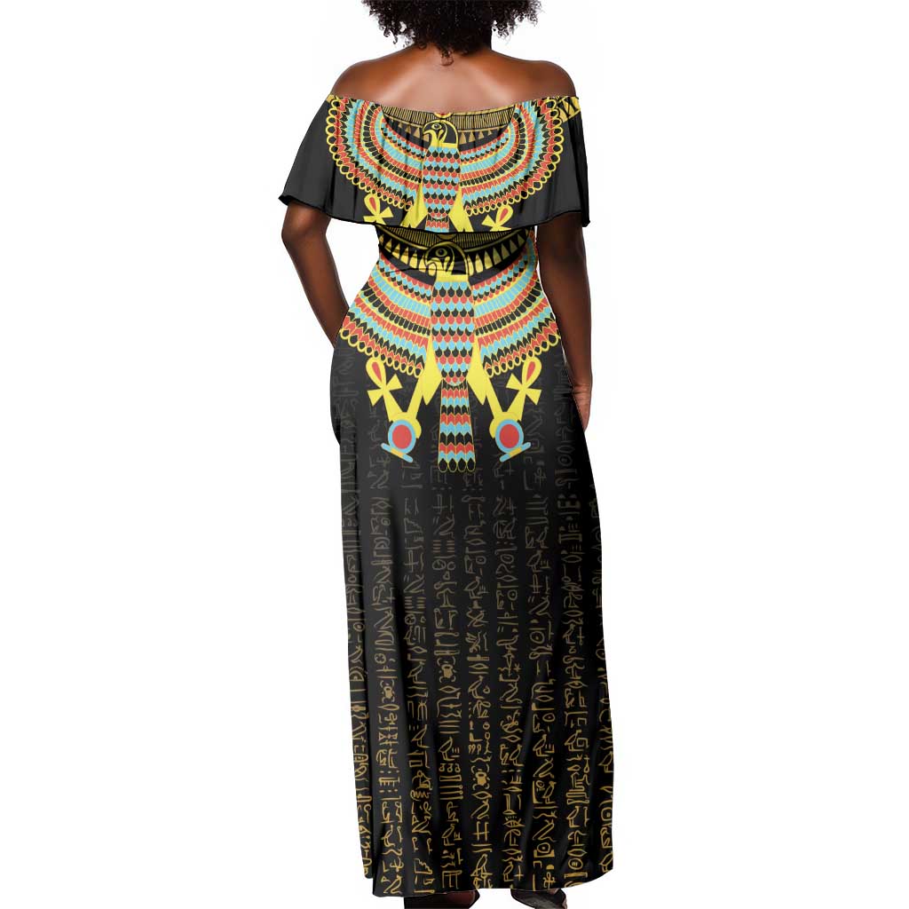 Ancient Egyptian Off Shoulder Maxi Dress Symbol of Horus The Falcon God