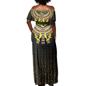 Ancient Egyptian Off Shoulder Maxi Dress Symbol of Horus The Falcon God