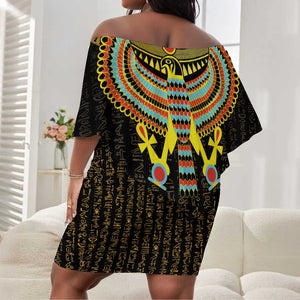 Ancient Egyptian Off Shoulder Short Dress Symbol of Horus The Falcon God