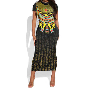 Ancient Egyptian Short Sleeve Bodycon Dress Symbol of Horus The Falcon God LT9