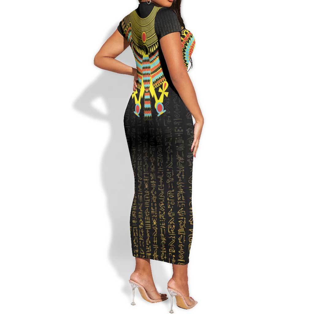 Ancient Egyptian Short Sleeve Bodycon Dress Symbol of Horus The Falcon God LT9
