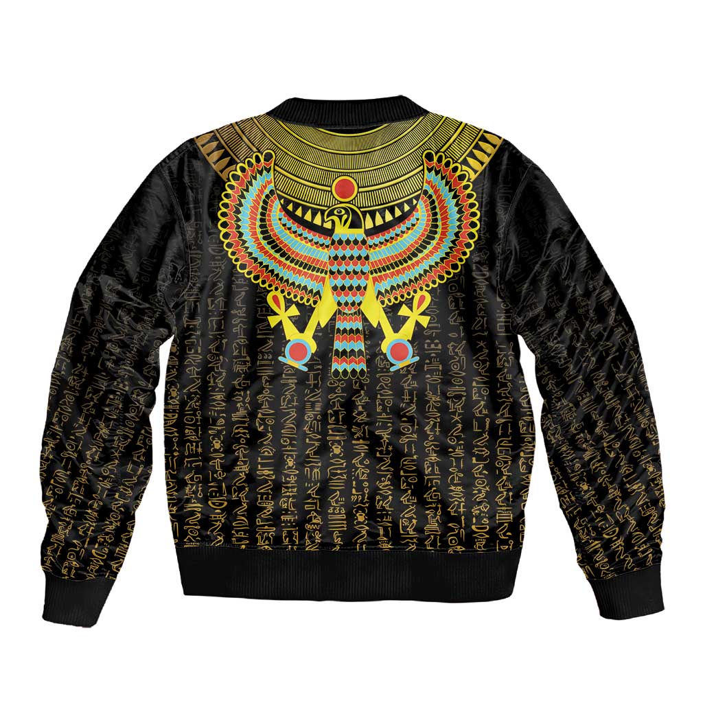 Ancient Egyptian Sleeve Zip Bomber Jacket Symbol of Horus The Falcon God