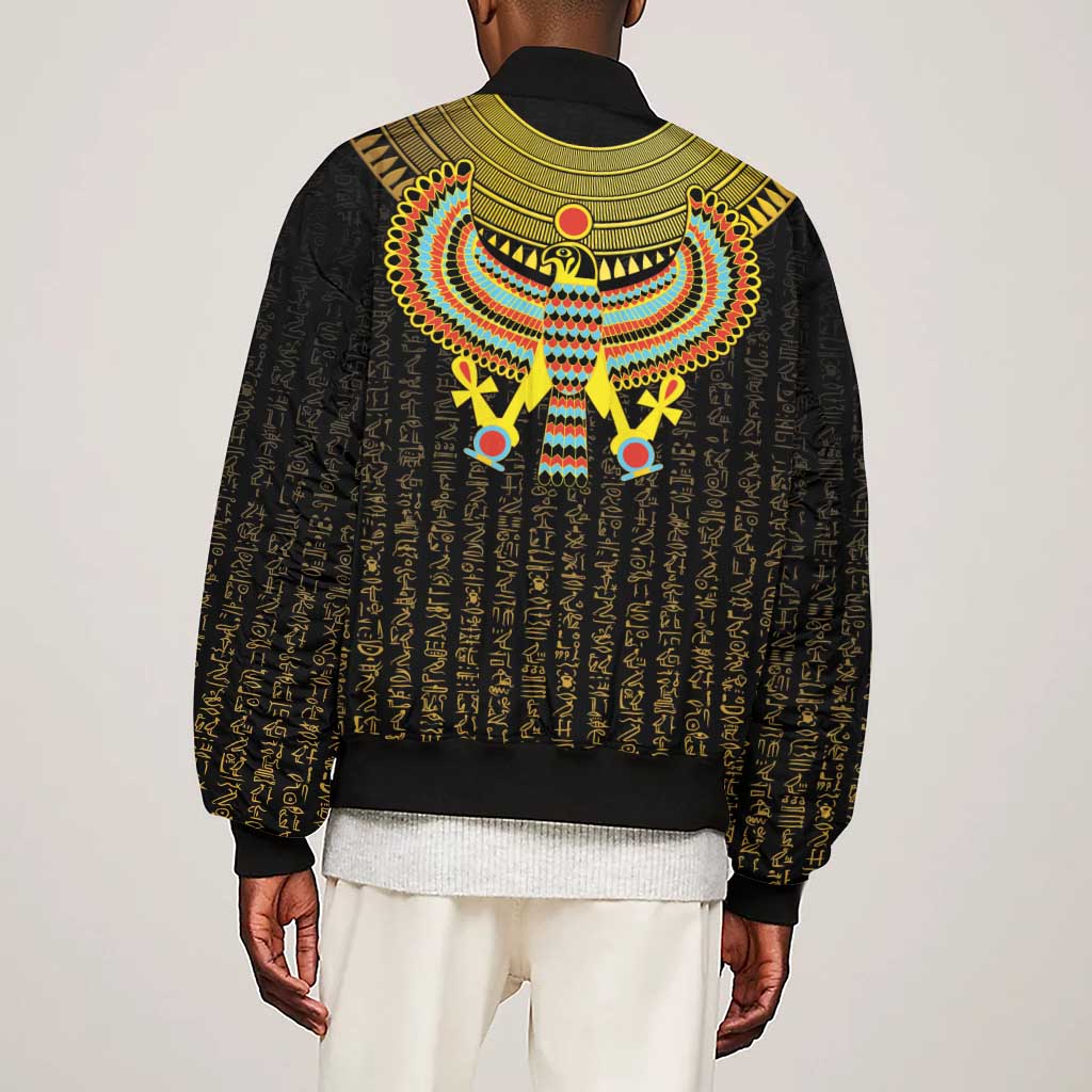 Ancient Egyptian Sleeve Zip Bomber Jacket Symbol of Horus The Falcon God