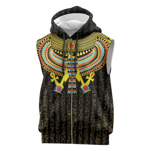 Ancient Egyptian Sleeveless Zip Hoodie Symbol of Horus The Falcon God - African Pride