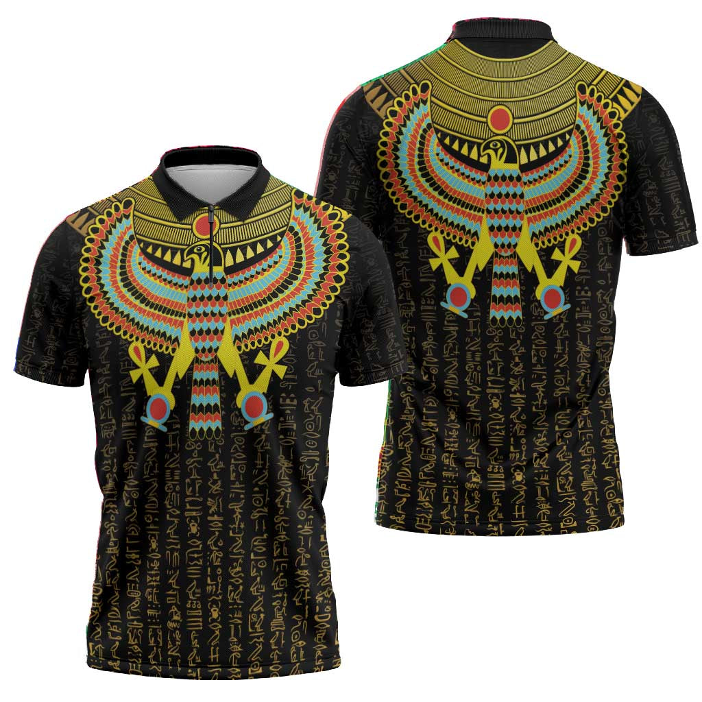 Ancient Egyptian Zipper Polo Shirt Symbol of Horus The Falcon God
